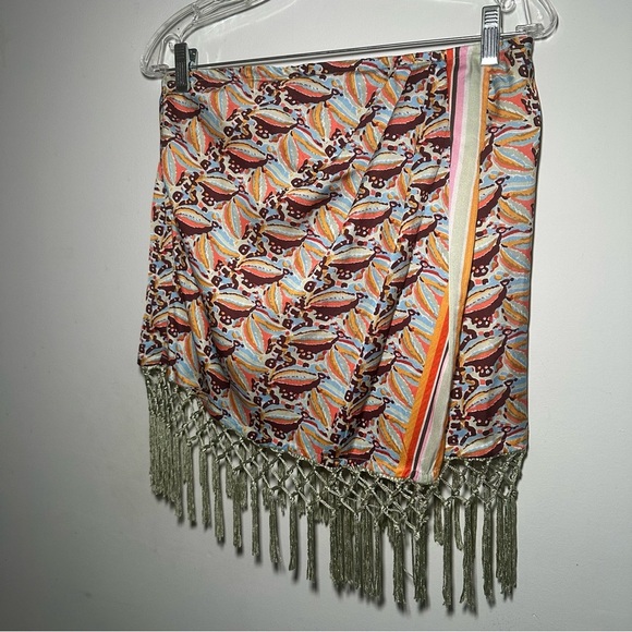 Anthropologie Colorful Tropical Beach Fringe Resortwear Mini Skirt Size M - Picture 1 of 15